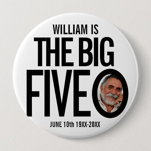 50. Geburtstag Mono maßgeschneidert die großen fün Button (Vorderseite)