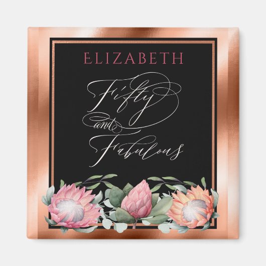 50. Geburtstag Monogram Aquarell Floral Magnet (Vorne)