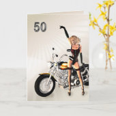 50. Geburtstag, Motorrad und Mädchen Karte (Gelbe Blume)