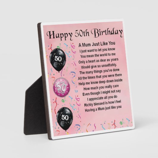 50. Geburtstag Mum Poem Plaque Fotoplatte (Vorderseite)
