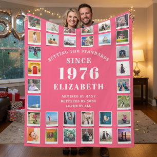50. Geburtstag Mutter Familie Fotocollage Pink Fleecedecke