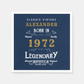 50. Geburtstag Name 1972 Vintag Blue Gold Serviette (Vorderseite)