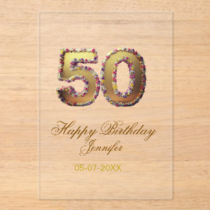 50. Geburtstag Name Datum Jahr Gold floral fett Acryleinladungen