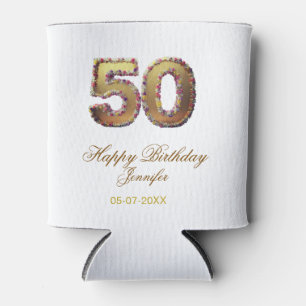 50. Geburtstag Name Datum Jahr Gold floral fett Dosenkühler