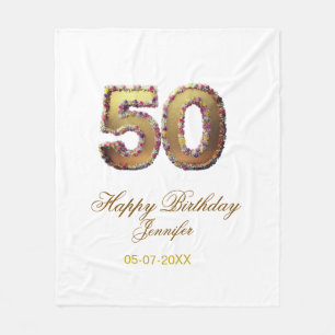 50. Geburtstag Name Datum Jahr Gold floral fett Fleecedecke