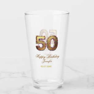 50. Geburtstag Name Datum Jahr Gold floral fett Glas