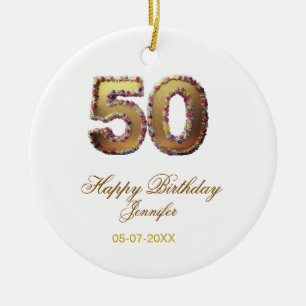 50. Geburtstag Name Datum Jahr Gold floral fett Keramik Ornament