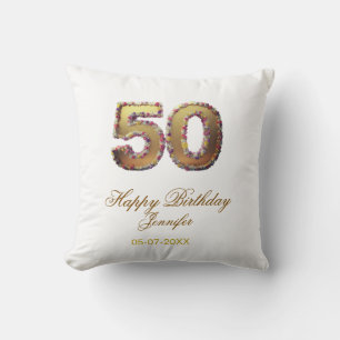 50. Geburtstag Name Datum Jahr Gold floral fett Kissen