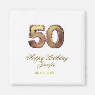 50. Geburtstag Name Datum Jahr Gold floral fett  Magnet