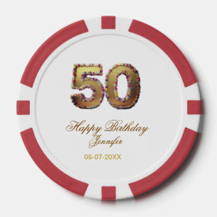 50. Geburtstag Name Datum Jahr Gold floral fett  Pokerchips