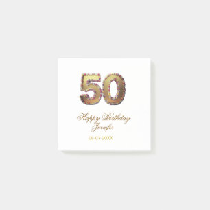50. Geburtstag Name Datum Jahr Gold floral fett  Post-it Klebezettel
