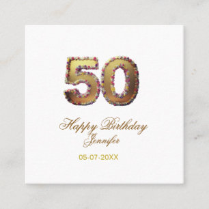 50. Geburtstag Name Datum Jahr Gold floral fett Quadratische Visitenkarte