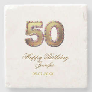 50. Geburtstag Name Datum Jahr Gold floral fett Steinuntersetzer