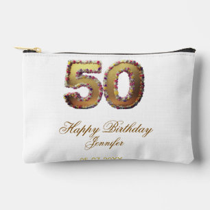 50. Geburtstag Name Datum Jahr Gold floral fett Zubehörtasche