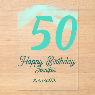 50. Geburtstag Name Datum Jahr grün Pastell fett Acryleinladungen