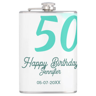 50. Geburtstag Name Datum Jahr grün Pastell fett Flachmann