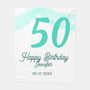 50. Geburtstag Name Datum Jahr grün Pastell fett Fleecedecke