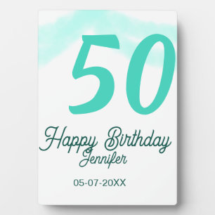50. Geburtstag Name Datum Jahr grün Pastell fett Fotoplatte