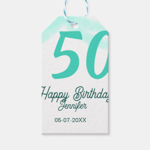50. Geburtstag Name Datum Jahr grün Pastell fett Geschenkanhänger