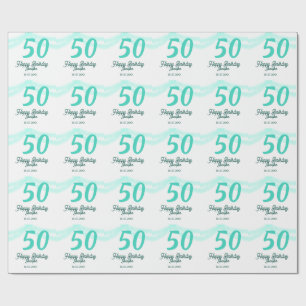50. Geburtstag Name Datum Jahr grün Pastell fett Geschenkpapier