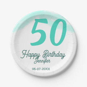 50. Geburtstag Name Datum Jahr grün Pastell fett Pappteller