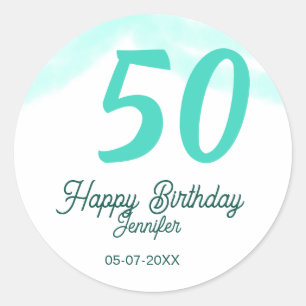 50. Geburtstag Name Datum Jahr grün Pastell fett Runder Aufkleber