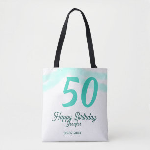 50. Geburtstag Name Datum Jahr grün pastell fett Tasche