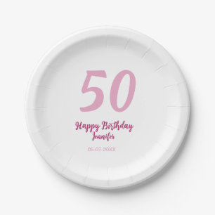 50. Geburtstag Name Datum Jahr pink rot fett Pappteller