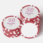 50. Geburtstag Name Datum Jahr pink rot fett Pokerchips (Stapel)