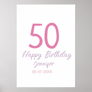 50. Geburtstag Name Datum Jahr rosa Vorlage los Poster