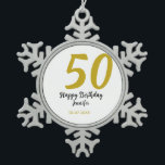 50. Geburtstag Name Datum Jahr schwarze Vorlage ge Schneeflocken Zinn-Ornament<br><div class="desc">bearbeitbares Design</div>