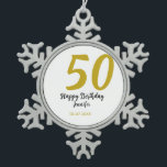 50. Geburtstag Name Datum Jahr schwarze Vorlage ge Schneeflocken Zinn-Ornament<br><div class="desc">bearbeitbares Design</div>