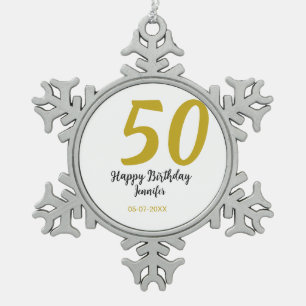 50. Geburtstag Name Datum Jahr schwarze Vorlage ge Schneeflocken Zinn-Ornament
