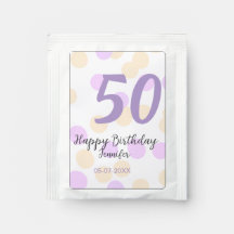 50. Geburtstag Name Datum lila orange Punkte