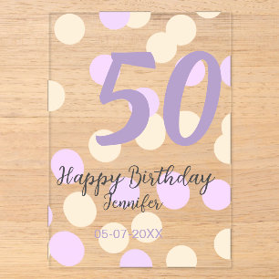 50. Geburtstag Name Datum lila orange Punkte Acryleinladungen
