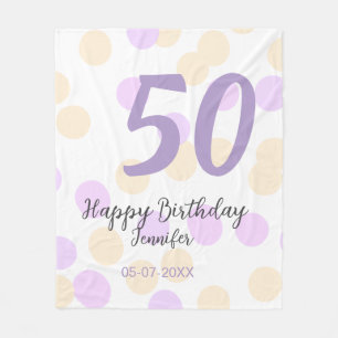 50. Geburtstag Name Datum lila orange Punkte Fleecedecke