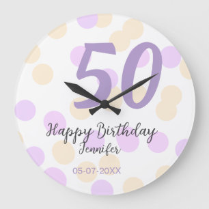 50. Geburtstag Name Datum lila orange Punkte Große Wanduhr