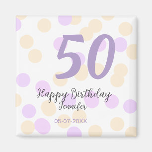 50. Geburtstag Name Datum lila orange Punkte Magnet