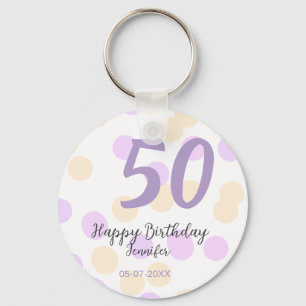 50. Geburtstag Name Datum lila orange Punkte Schlüsselanhänger