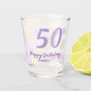 50. Geburtstag Name Datum lila orange Punkte Schnapsglas