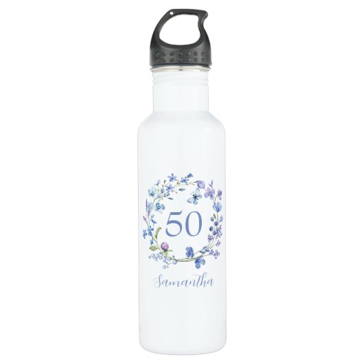 50. Geburtstag Name der Blauen Blume Edelstahlflasche (Vorderseite)
