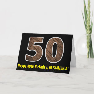 50. Geburtstag: Name + Falsches Holzstrukturmuster Karte