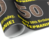 50. Geburtstag: Name & Imitate HolzkörnPattern "50 Geschenkpapier (Rolleneckpunkt)