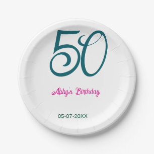 50. Geburtstag Name Jahr Türkis Pink Fett Pappteller