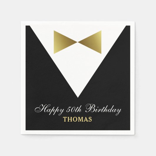 50. Geburtstag Napkins | Ideen für Black and Gold Serviette (Vorderseite)