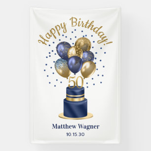 50. Geburtstag Navy Blau Ballon Torte Banner