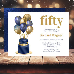 50. Geburtstag Navy Blau Ballon Torte Einladung