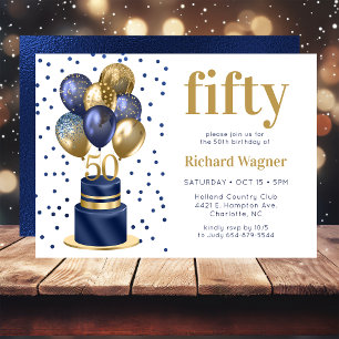 50. Geburtstag Navy Blau Ballon Torte Einladung