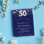 50. Geburtstag navy blauen Silberstars Luxus Einladung<br><div class="desc">Eine moderne,  stilvolle und glamouröse Einladung zu einer 50. Geburtstagsfeier. Ein marineblau-blauer Hintergrund,  mit Imitaten verziert,  die silberne Sterne tragen. Personalisieren Sie Ihren Namen und Ihre Party-Daten und fügen Sie diese hinzu. Nummer 50 wird mit einem Schriftart im Ballonstil geschrieben.</div>