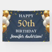 50. Geburtstag Navy Blue and Gold Celebration Banner (Horizontal)